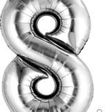 Balónek fóliový narozeniny číslo 8 stříbrný 86 cm